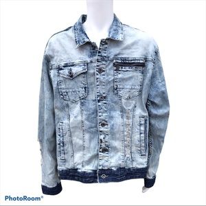 Men's Ripped Acid Wash Denim Jacket 2XL